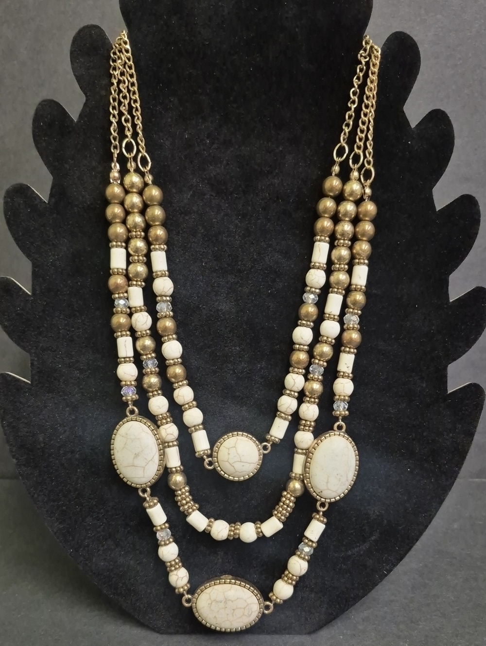 Chunky Multi-Strand Ivory and Gold Statement Necklace - Women Jewelry